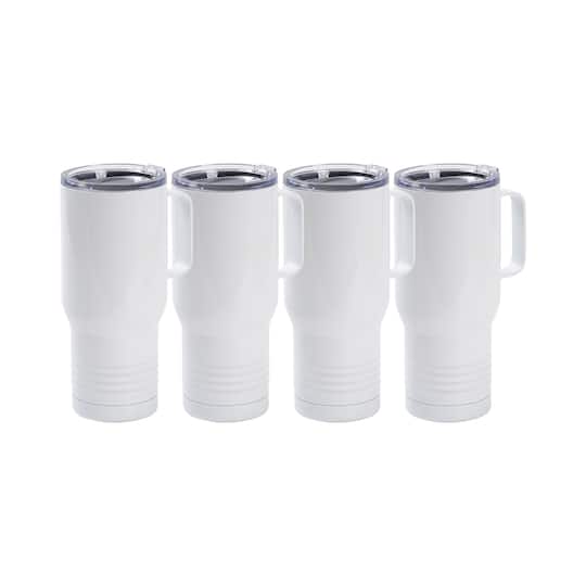 Craft Express 22oz. White Stainless Steel Tumbler with Ringneck Grip & Handle, 4ct.